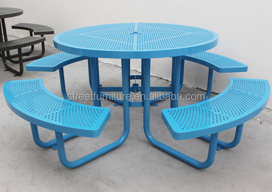 Mild Steel Metal Outdoor Table Benches With Flanged Surface Mounted Type OEM