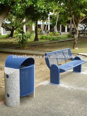 Powder Coated Blue Metal Garden Bench For Outdoor Street Playground Leisure